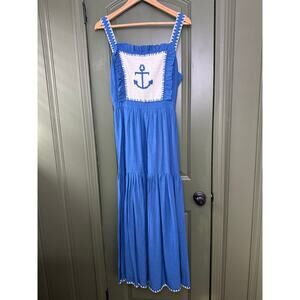 NWT Saylor Kathy Anchor Crochet Midi Nautical Sailor Dress Cream Blue Small